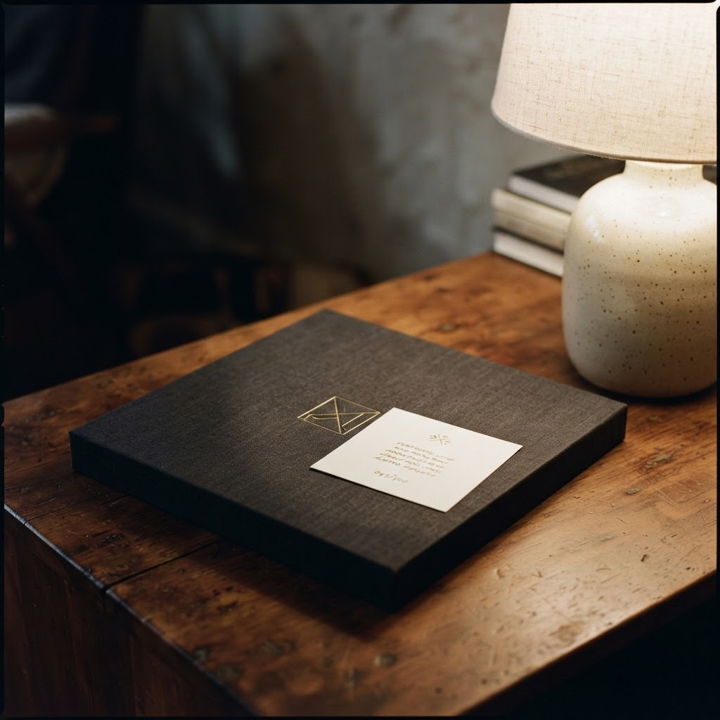 A numbered limited-edition audiophile LP in a deluxe slipcase with a gold-foil certificate resting on top