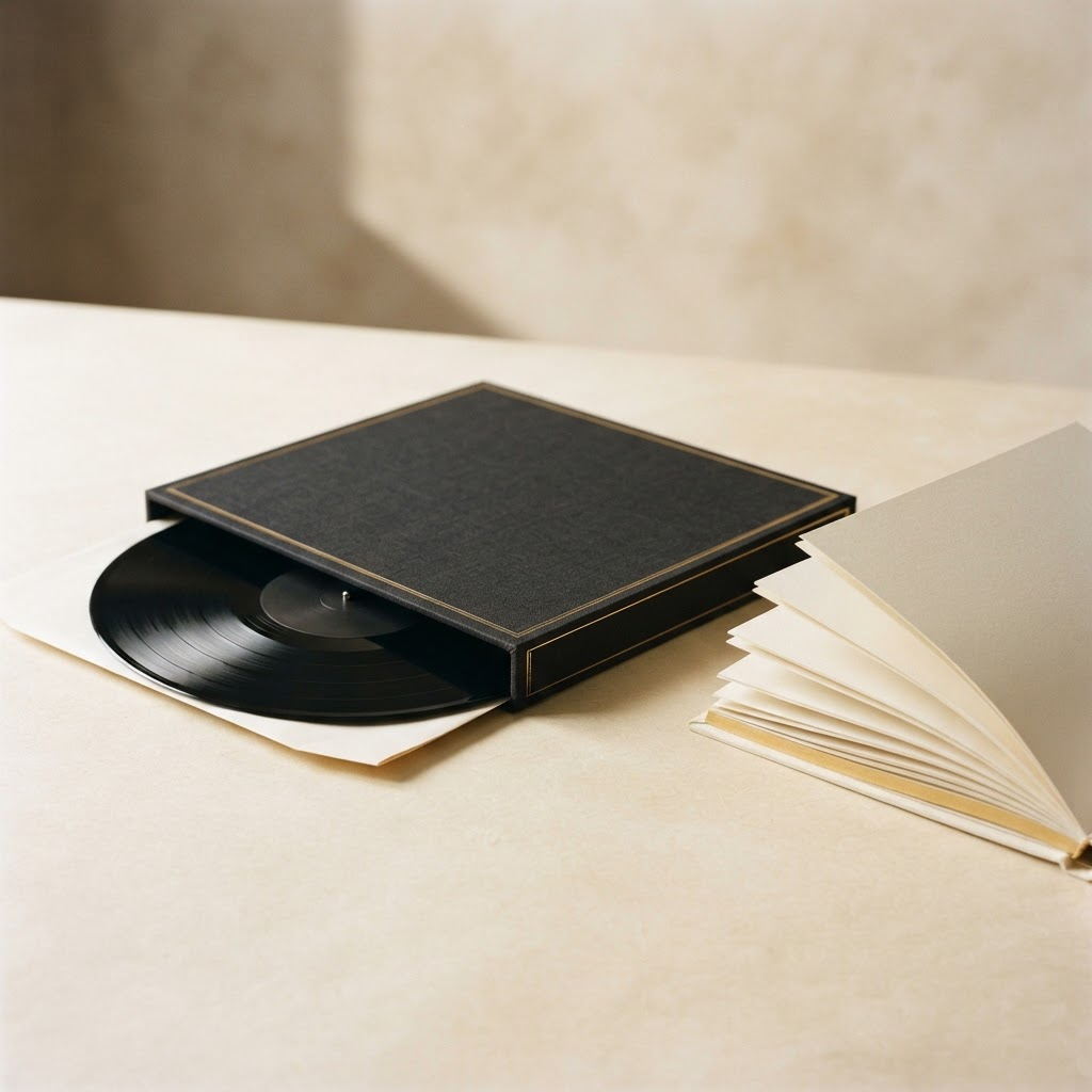 A premium audiophile vinyl box set with booklet and gold-foil detail